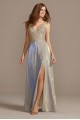 Iridescent Glitter Metallic Gown with Applique Xscape 3242X