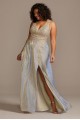 Iridescent Metallic Plus Size Gown with Applique Xscape 3242XW