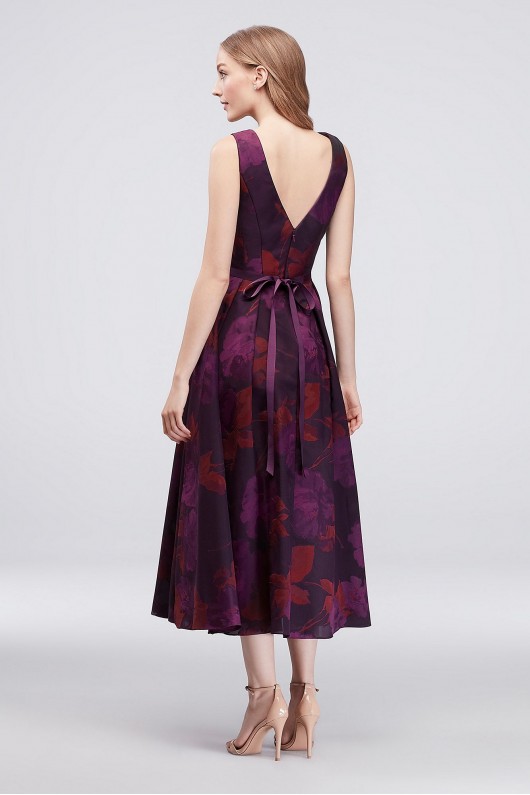 Jacquard V-Neck Tea-Length Bridesmaid Dress  OC290027J