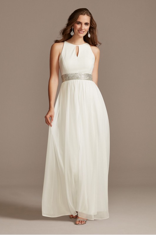 Jersey Keyhole Bodice Gown with Crystal Waist  5655