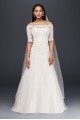 Jewel Off the Shoulder 3/4 Sleeve Wedding Dress Jewel WG3734