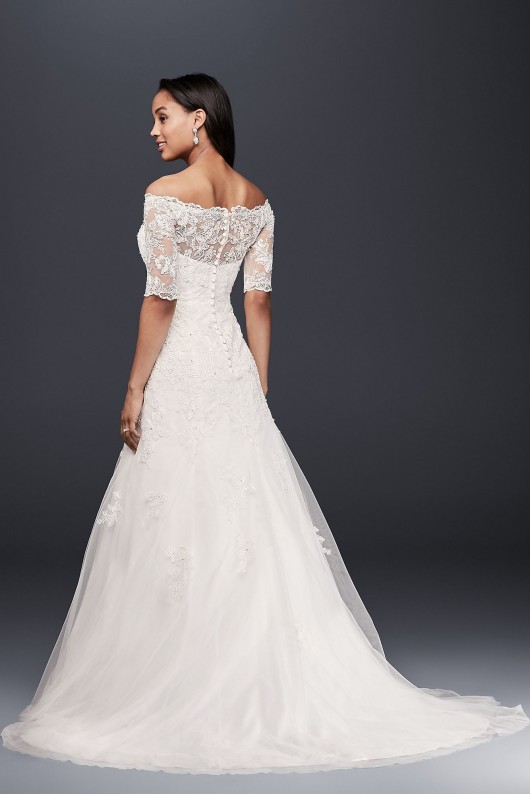 Jewel Off the Shoulder 3/4 Sleeve Wedding Dress Jewel WG3734