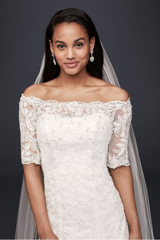 Jewel Off the Shoulder 3/4 Sleeve Wedding Dress Jewel WG3734