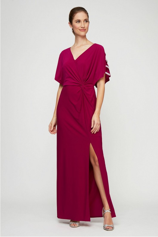 Knot-Front Shoulder Cutout Sheath Dress with Slit Alex Evenings 81351544