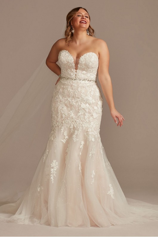 Lace Applique Mermaid Plus Size Wedding Dress  8CWG912