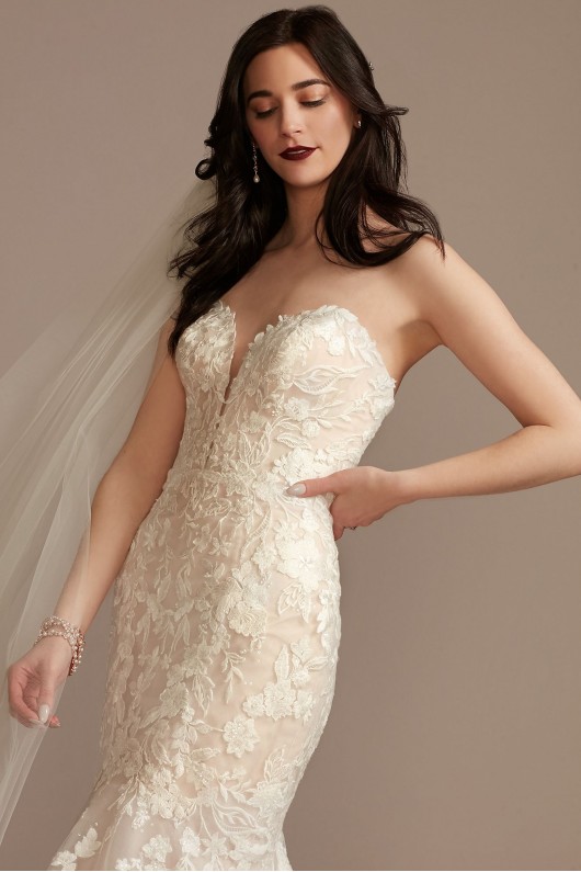 Lace Applique Mermaid Strapless Wedding Dress  CWG912