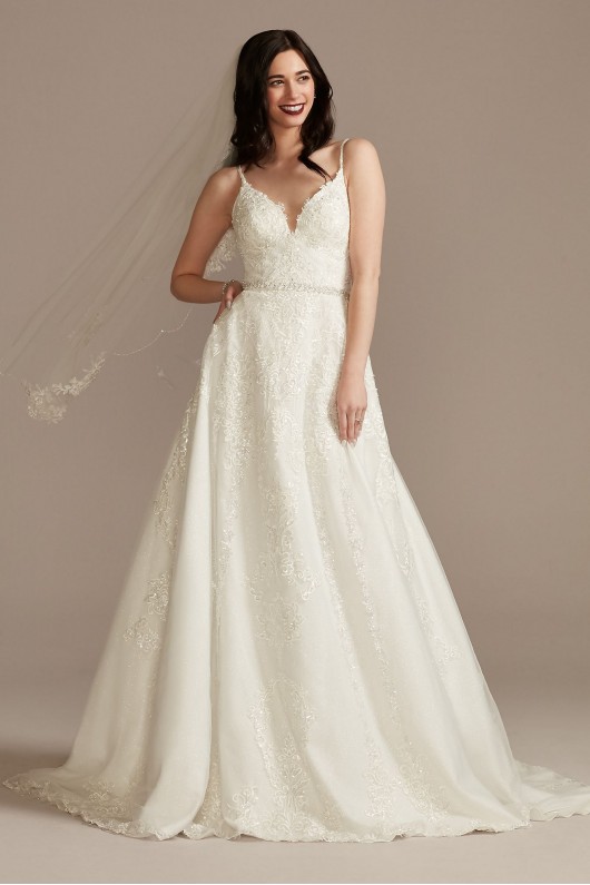 Lace Applique Tulle Spaghetti Strap Wedding Dress  CWG905