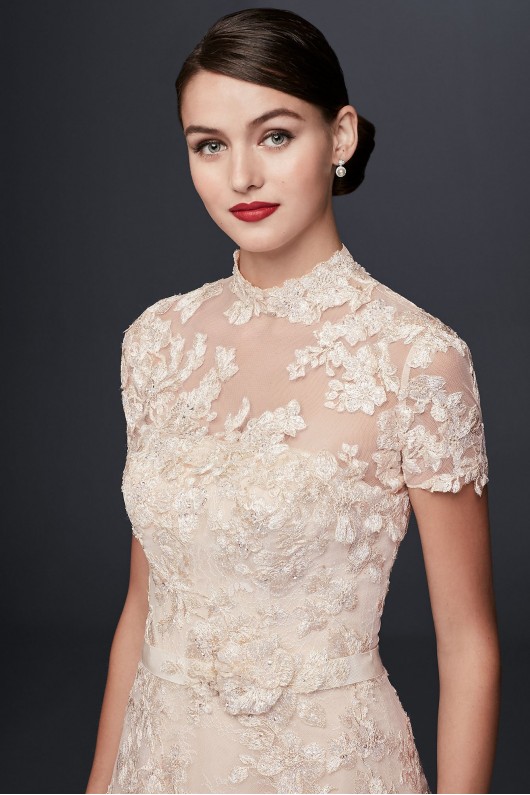 Lace Appliqued A-Line Wedding Dress and Topper  CWG790