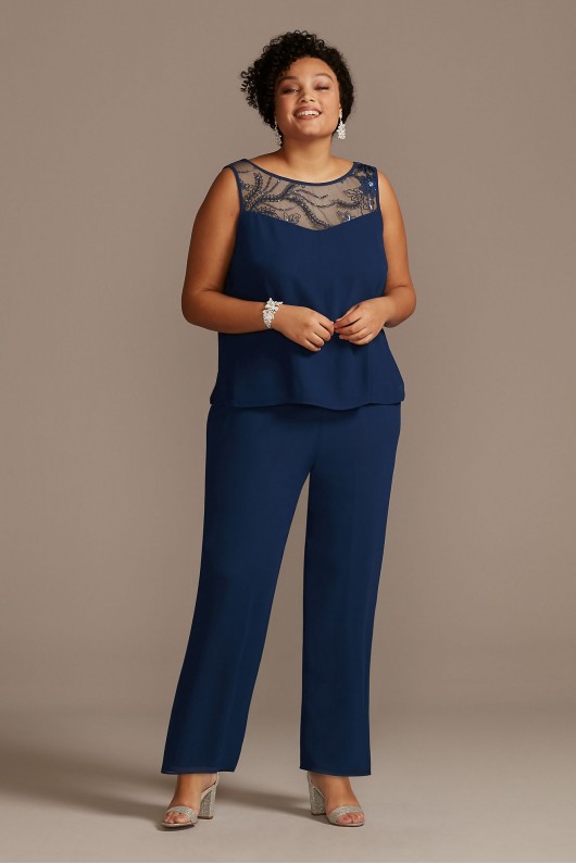 Lace-Detailed Georgette Plus Size Pantsuit Le Bos 27335