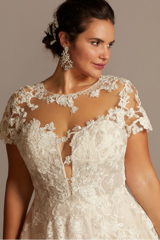 Lace Illusion Cap Sleeve Plus Size Wedding Dress  4XL8CWG833