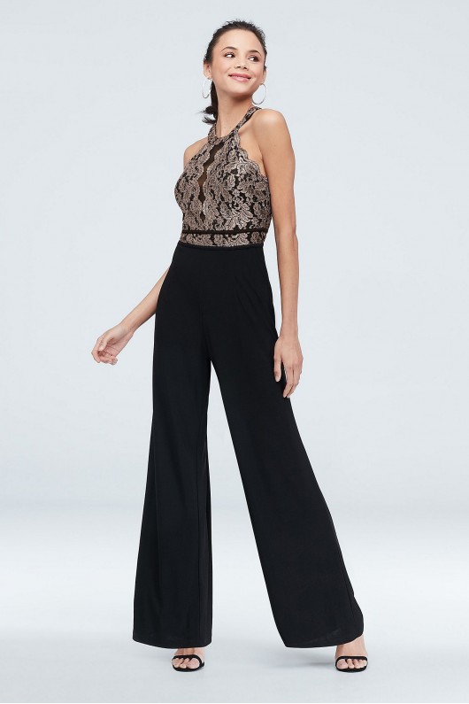 Lace Illusion High-Neck Keyhole Stretch Jumpsuit  21676J