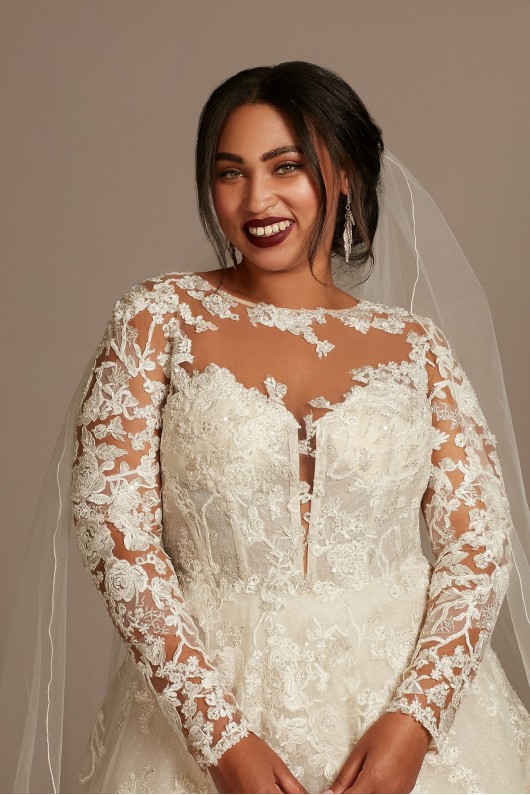 Lace Illusion Long Sleeve Plus Size Wedding Dress  8SLCWG833