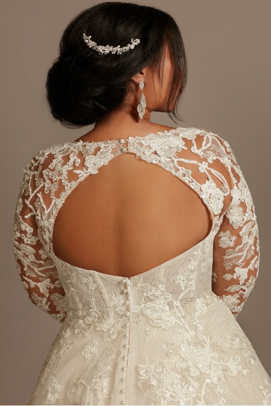 Lace Illusion Long Sleeve Plus Size Wedding Dress  8SLCWG833