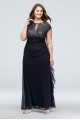 Lace Keyhole Plus Size Gown with Ruched Cascade Betsy and Adam A22197W