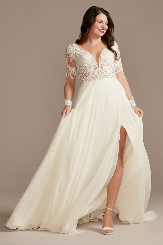 Lace Long Sleeve Chiffon Tall Wedding Dress  4XLSLSWG842