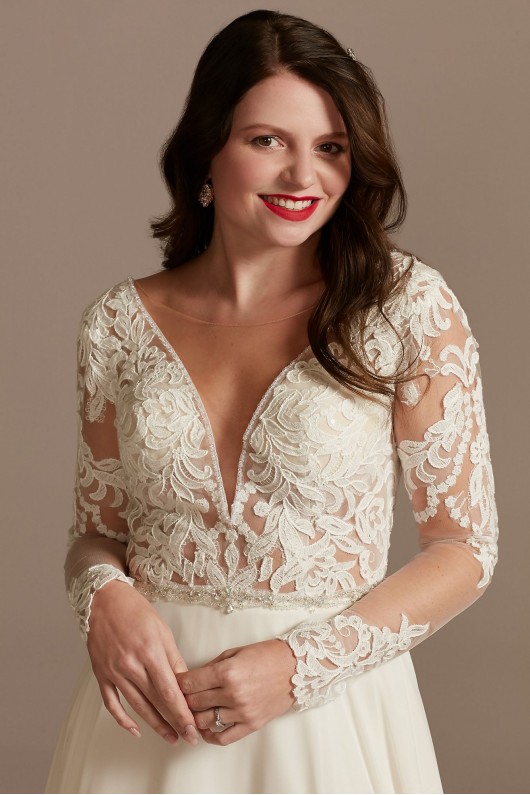 Lace Long Sleeve Chiffon Tall Wedding Dress  4XLSLSWG842