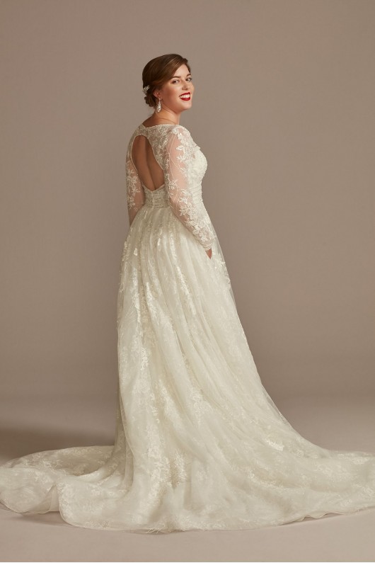 Lace Long Sleeve Keyhole Back Petite Wedding Dress  7CWG893