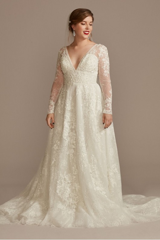 Lace Long Sleeve Keyhole Back Wedding Dress  CWG893