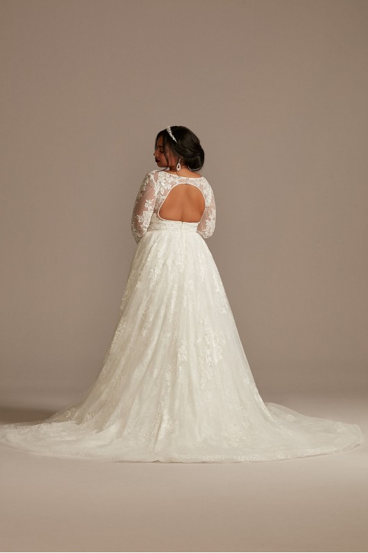 Lace Long Sleeve Open Back Plus Size Wedding Dress  8CWG893