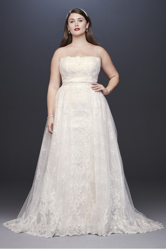 Lace Plus Size Sheath Wedding Dress with Overskirt  8CWG816