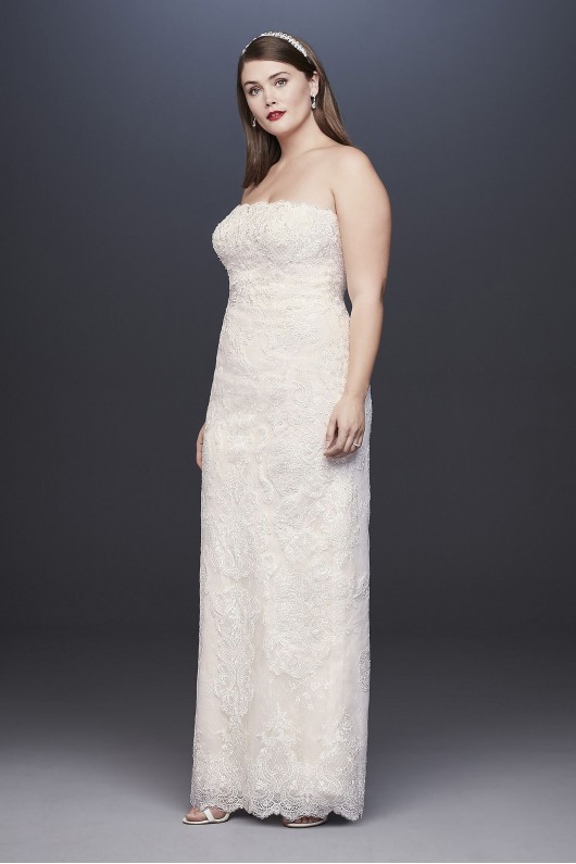 Lace Plus Size Sheath Wedding Dress with Overskirt  8CWG816