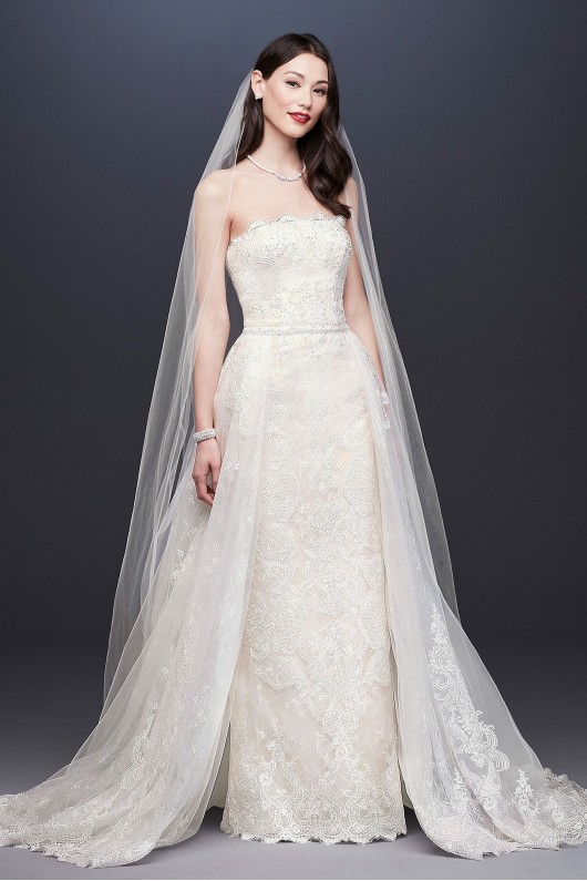 Lace Sheath Wedding Dress with Removable Overskirt  CWG816