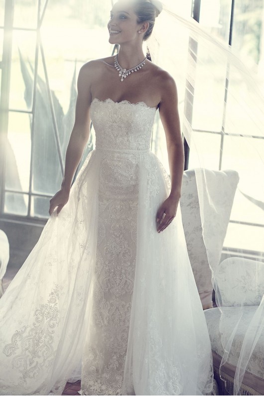 Lace Sheath Wedding Dress with Removable Overskirt  CWG816