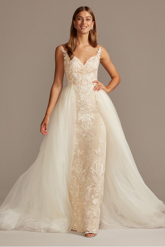 Lace Sheath Wedding Dress with Tulle Overskirt  CWG850