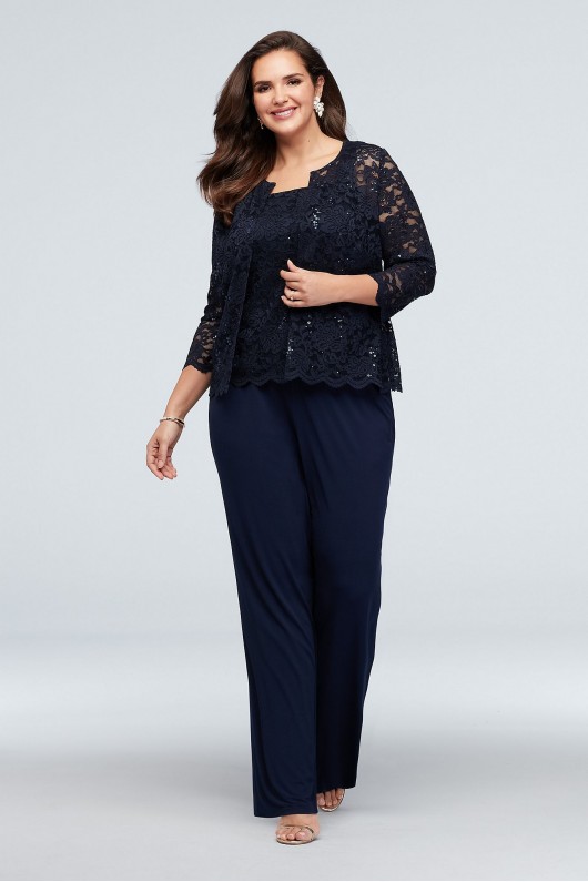 Lace Tank and Jacket Petite Plus Size Pantsuit Onyx 850176