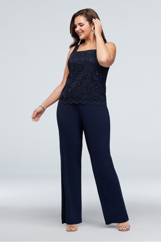 Lace Tank and Jacket Petite Plus Size Pantsuit Onyx 850176