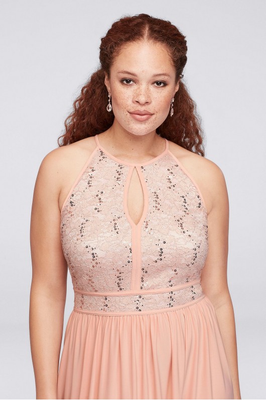 Lace Tie Back Keyhole Halter Plus Size Dress Nightway 12490W