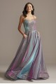 Lace-Up Back Metallic Iridescent Glitter Dress Night Studio 2139D