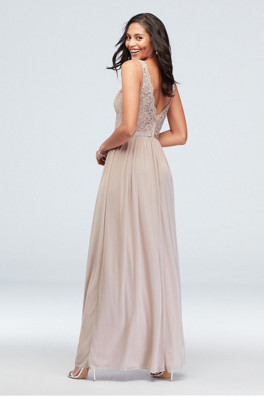 Lace and Mesh V-Neck Bridesmaid Dress  F20057