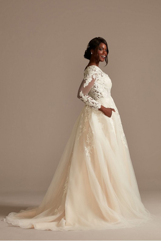 Lace and Tulle Long Sleeve Ball Gown Wedding Dress  Collection 9SLWG3861