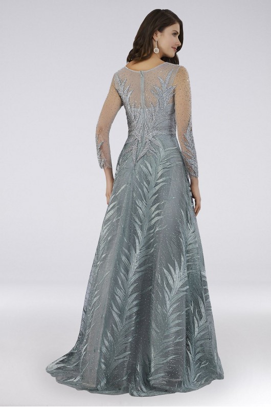 Lara Beaded Lace Palm Frond Illusion Ball Gown Lara 29761