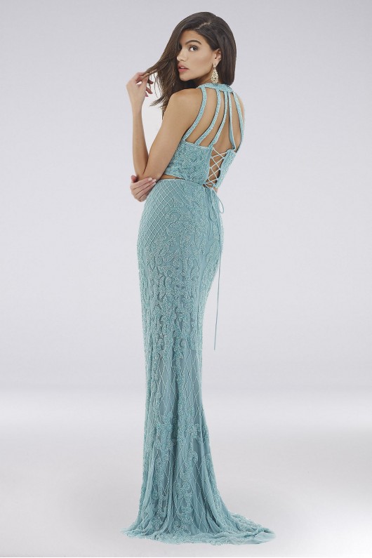 Lara Destiny Beaded Two Piece Lace-Up Mermaid Gown Lara 29573