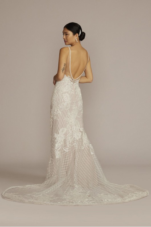 Lattice Beaded Applique Sheath Wedding Dress  SWG939