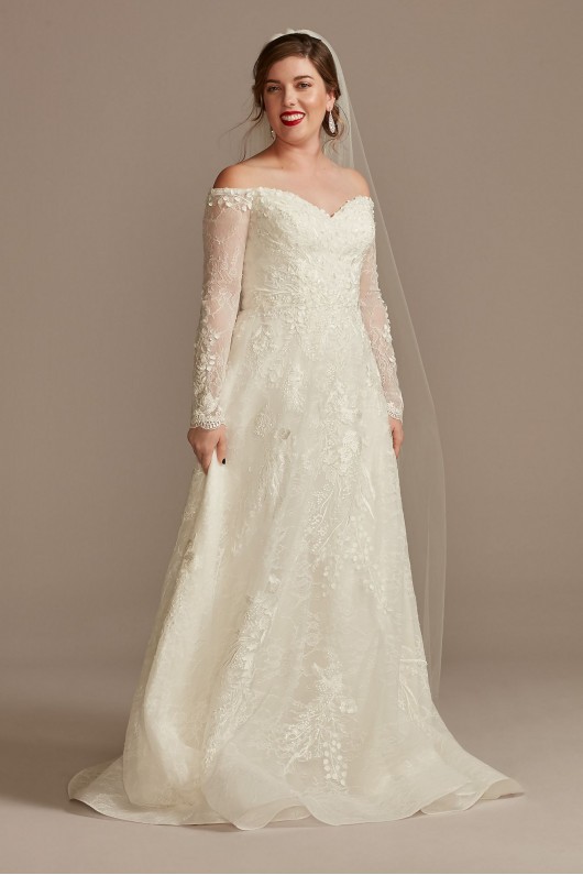 Leafy Applique Lace Off the Shoulder Wedding Dress  CWG891