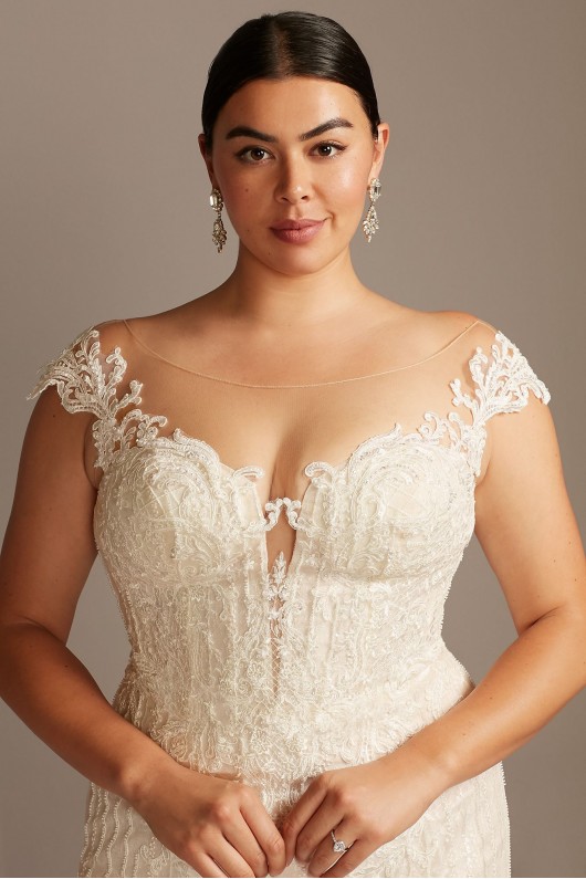 Linear Beaded Applique Plus Size Wedding Dress  8CWG849