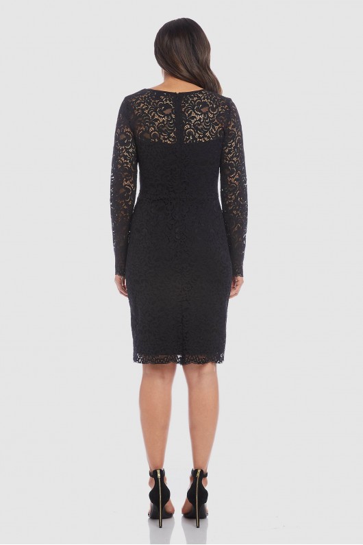 London Long Sleeve Lace Short Sheath Dress Karen Kane L09580