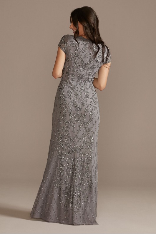 Long Beaded V-Neck Cap Sleeve Sheath Dress  WGIN490520A