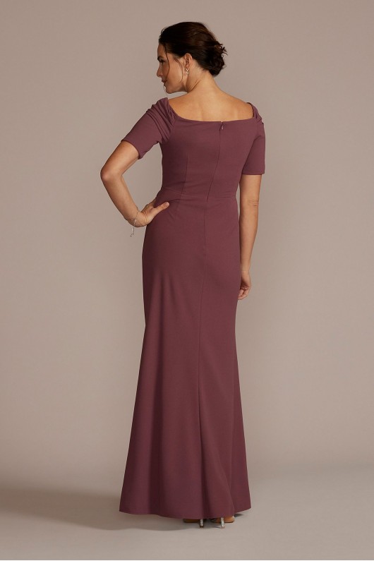 Long Crepe Off the Shoulder Sheath with Skirt Slit Oleg Cassini WBM2739