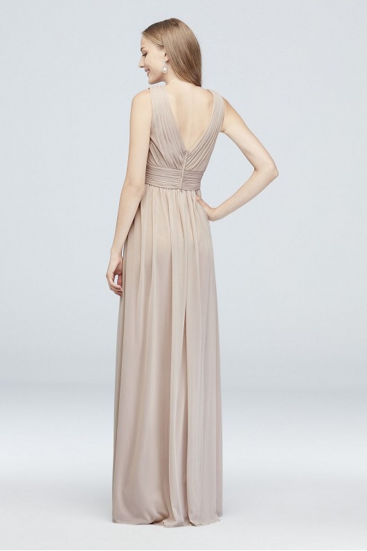 Long Mesh Pleated Tank Bridesmaid Dress  F19942