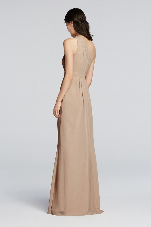 Long One-Shoulder Crinkle Chiffon Dress  F18055