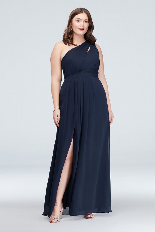 Long One-Shoulder Crinkle Chiffon Dress  F18055