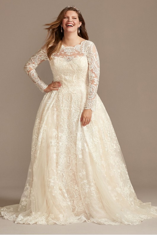 Long Sleeve Beaded Lace Plus Size Wedding Dress  8SLCWG780