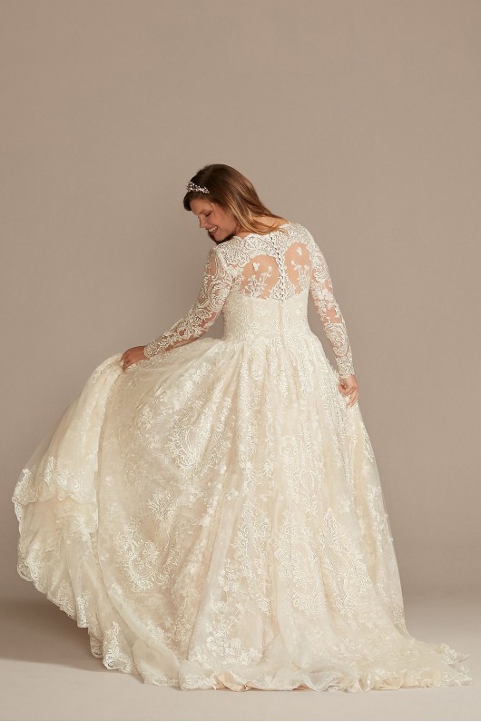 Long Sleeve Beaded Lace Plus Size Wedding Dress  8SLCWG780