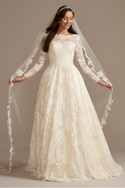 Long Sleeve Beaded Lace Tall Wedding Dress  4XLSLCWG780