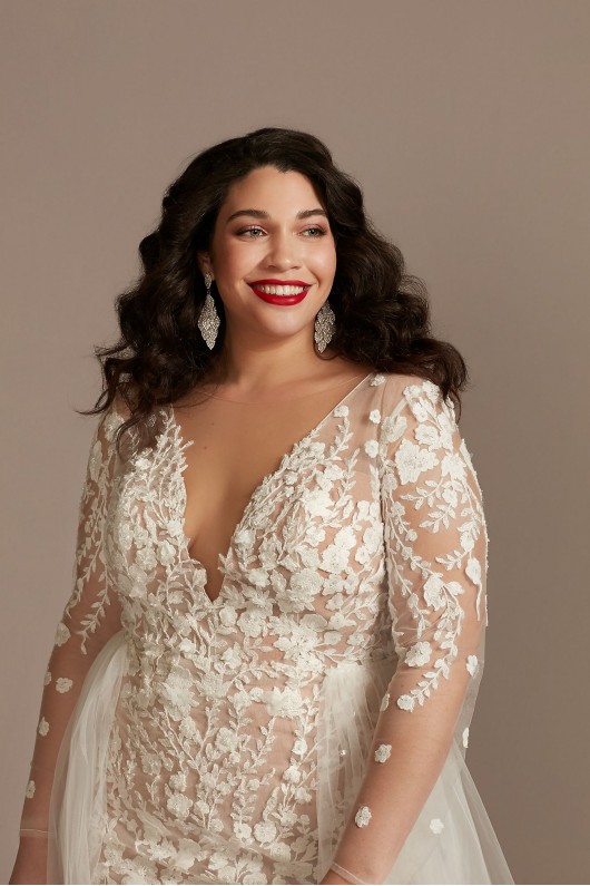 Long Sleeve Bodysuit Plus Size Wedding Dress  9LSSWG851