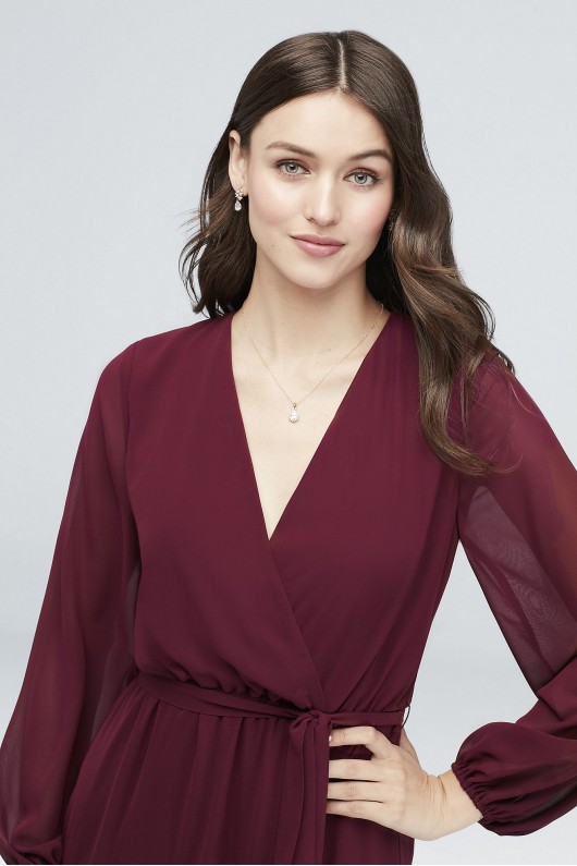 Long Sleeve Chiffon Faux-Wrap Dress DB Studio W60041